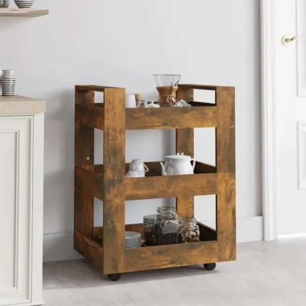 vidaXL Köksö>Köksvagn rökfärgad ek 60x45x80 cm konstruerat trä