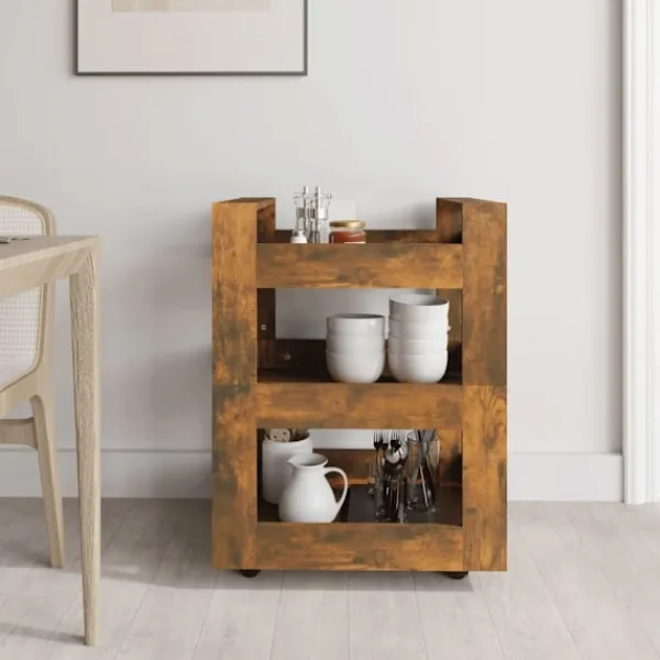 vidaXL Köksö>Köksvagn rökfärgad ek 60x45x80 cm konstruerat trä