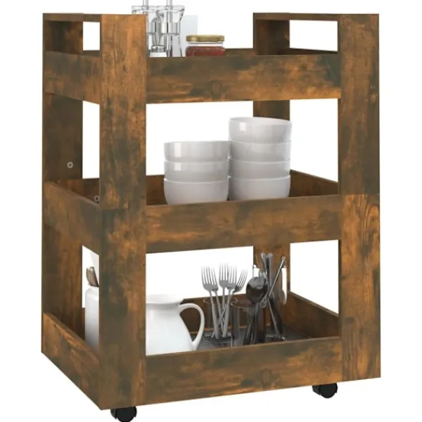 vidaXL Köksö>Köksvagn rökfärgad ek 60x45x80 cm konstruerat trä