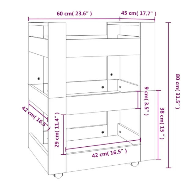 vidaXL Köksö>Köksvagn rökfärgad ek 60x45x80 cm konstruerat trä