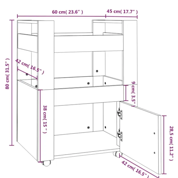 vidaXL Köksö>Köksvagn sonoma-ek 60x45x80 cm konstruerat trä
