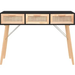 vidaXL Småbord>Konsolbord 105x30x75 cm massiv furu och naturlig rotting