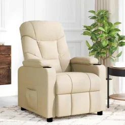 vidaXL Fåtöljer>Massagefåtölj gräddvit tyg