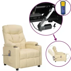 vidaXL Fåtöljer>Massagefåtölj med uppresningshjälp gräddvit tyg