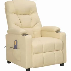 vidaXL Fåtöljer>Massagefåtölj med uppresningshjälp gräddvit tyg