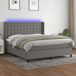 vidaXL Sängar>Ramsäng med madrass & LED mörk 160x200 cm tyg