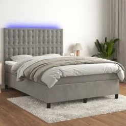 vidaXL Sängar>Ramsäng med madrass & LED ljus 140x190 cm sammet