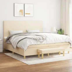 vidaXL Sängar>Ramsäng med madrass gräddvit 200x200 cm tyg