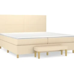 vidaXL Sängar>Ramsäng med madrass gräddvit 200x200 cm tyg