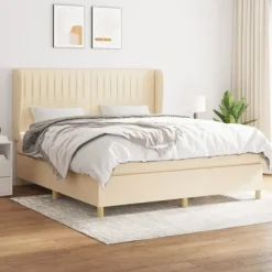 vidaXL Sängar>Ramsäng med madrass gräddvit 160x200 cm tyg