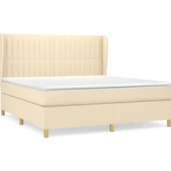 vidaXL Sängar>Ramsäng med madrass gräddvit 160x200 cm tyg