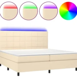 vidaXL Sängar>Ramsäng med madrass & LED gräddvit 200x200 cm tyg