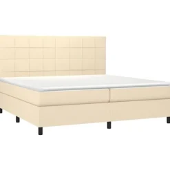 vidaXL Sängar>Ramsäng med madrass & LED gräddvit 200x200 cm tyg