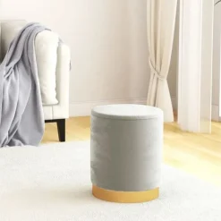 vidaXL Sittpuffar>Rund förvaringspall ljus sammet 31 x 37 cm