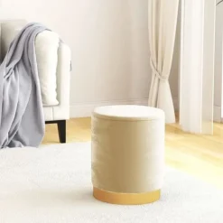 vidaXL Sittpuffar>Rund förvaringspall aprikos sammet 31 x 37 cm