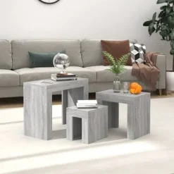 vidaXL Soffbord>Satsbord 3 st sonoma konstruerat trä