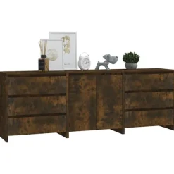 vidaXL Byråer>Sidobord 3 delar rökfärgad ek konstruerat trä