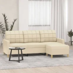vidaXL Soffor>3-sitssoffa med fotpall Gräddvit 180 cm tyg