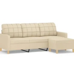 vidaXL Soffor>3-sitssoffa med fotpall Gräddvit 180 cm tyg