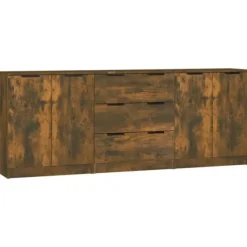 vidaXL Sideboards>Skänkar 3 delar rökfärgad ek konstruerat trä