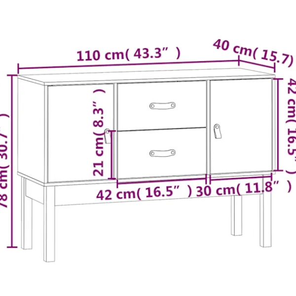 vidaXL Byråer>Skåp 110x40x78 cm massiv furu