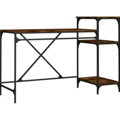 vidaXL Kontorsmöbler>Skrivbord m. hyllor rökfärgad 135x50x90cm konstruerat trä&järn