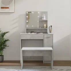 vidaXL Sminkbord>Sminkbord LED betong konstruerat trä