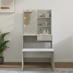 vidaXL Sminkbord>Sminkbord LED betong konstruerat trä