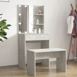 vidaXL Sminkbord>Sminkbord LED betong konstruerat trä
