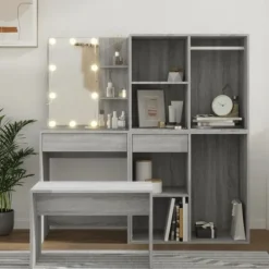 vidaXL Sminkbord>Sminkbord LED sonoma konstruerat trä