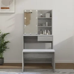 vidaXL Sminkbord>Sminkbord LED sonoma konstruerat trä