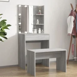 vidaXL Sminkbord>Sminkbord LED sonoma konstruerat trä