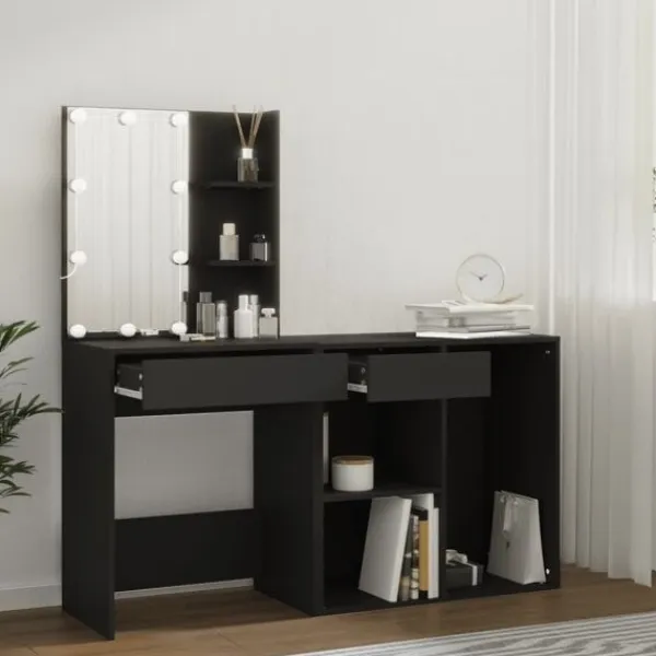 vidaXL Sminkbord>Sminkbord LED med skåp konstruerat trä