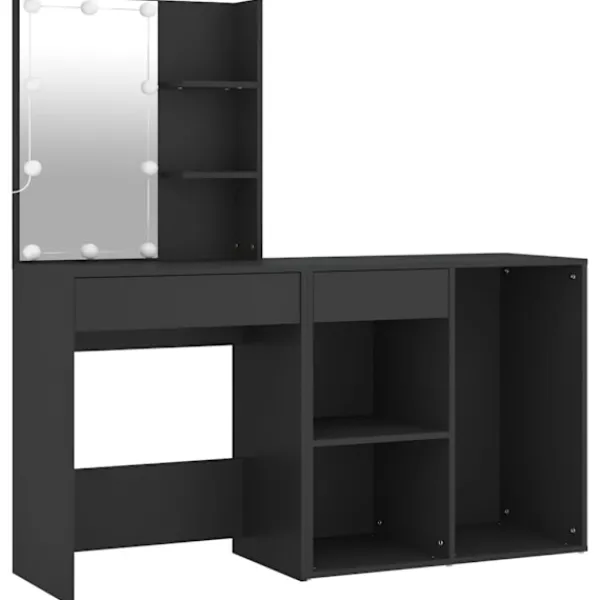 vidaXL Sminkbord>Sminkbord LED med skåp konstruerat trä