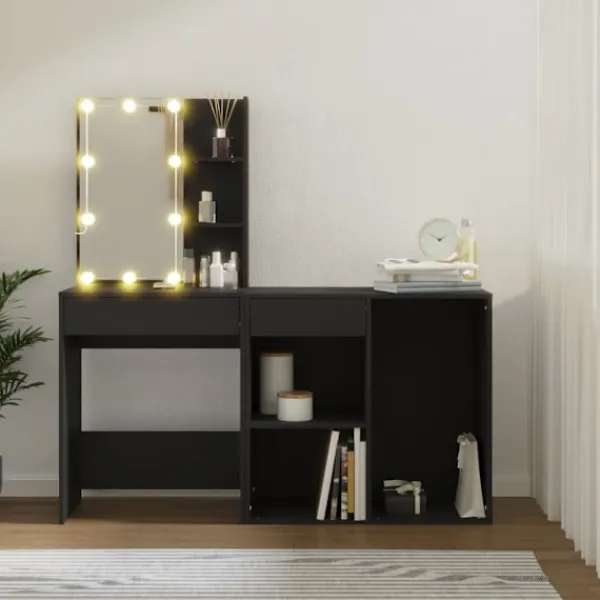 vidaXL Sminkbord>Sminkbord LED med skåp konstruerat trä