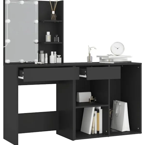 vidaXL Sminkbord>Sminkbord LED med skåp konstruerat trä