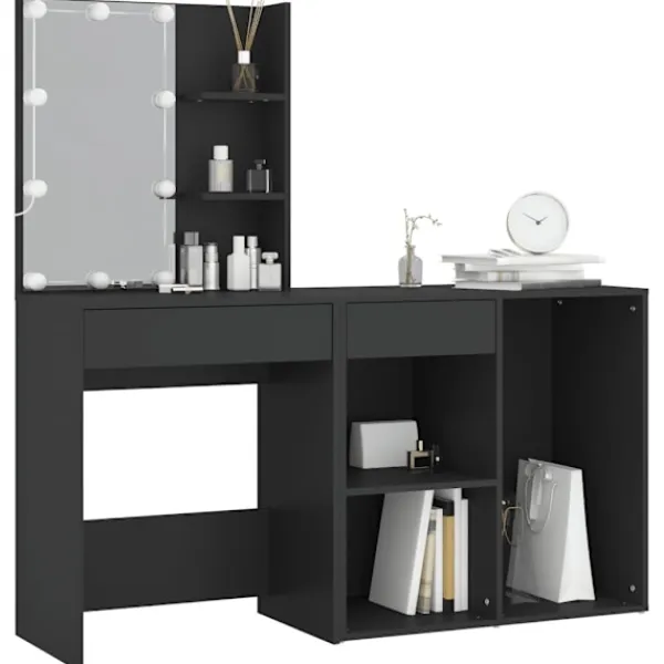 vidaXL Sminkbord>Sminkbord LED med skåp konstruerat trä