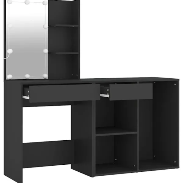 vidaXL Sminkbord>Sminkbord LED med skåp konstruerat trä