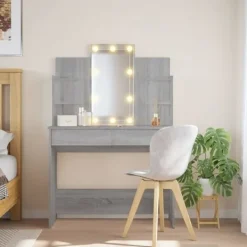 vidaXL Sminkbord>Sminkbord med LED sonoma 96x40x142 cm