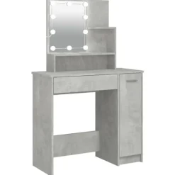 vidaXL Sminkbord>Sminkbord med LED betong 86,5x35x136 cm