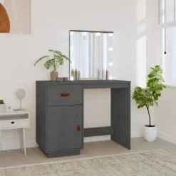 vidaXL Sminkbord>Sminkbord med LED 95x50x133,5 cm massiv furu