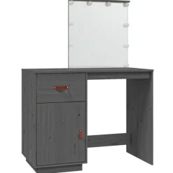 vidaXL Sminkbord>Sminkbord med LED 95x50x133,5 cm massiv furu