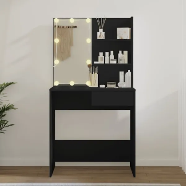 vidaXL Sminkbord>Sminkbord med LED 74,5x40x141 cm