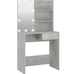 vidaXL Sminkbord>Sminkbord med LED betong 74,5x40x141 cm