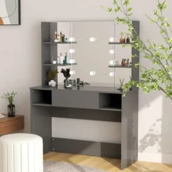vidaXL Sminkbord>Sminkbord med LED-belysning 100x40x135 cm MDF