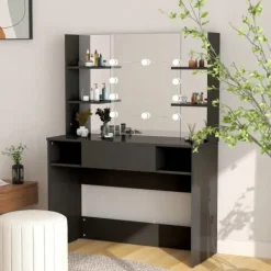 vidaXL Sminkbord>Sminkbord med LED-belysning 100x40x135 cm MDF