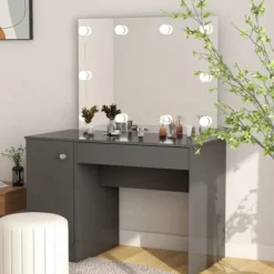 vidaXL Sminkbord>Sminkbord med LED-belysning 110x55x145 cm MDF