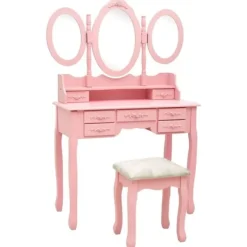 vidaXL Sminkbord>Sminkbord med pall och 3 speglar