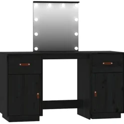 vidaXL Sminkbord>Sminkbord med spegel LED massiv furu