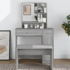 vidaXL Sminkbord>Sminkbord med spegel sonoma 86,5x35x136 cm